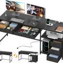 YOSHOOT 60" Computer Desk with 5 Fabric Drawers - Gaming Desk with Storage and Power Outlets, Home Office Desk for Adults and Teenagers Working Writing Study, Black, 18.9"D x 59.06"W x 30.71"H