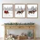 Set of 3 Framed Christmas Wall Art Farmhouse Santa Claus Is Coming To Town Wall Decor Vintage Holiday Home Decor (Brown, 16x24)