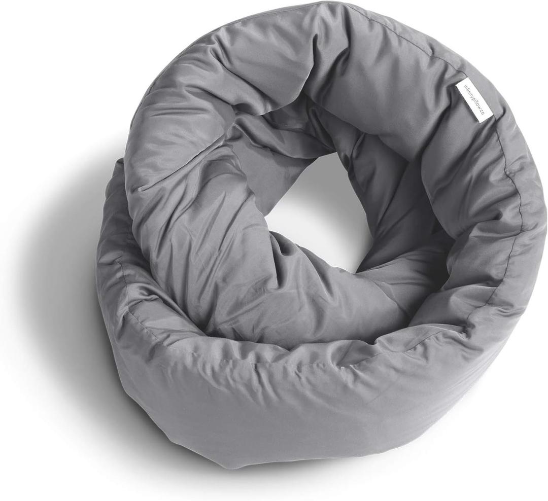 Huzi Infinity Pillow - Home Travel Soft Neck Scarf Support Sleep (Grey), Unfolded: 40 x 7