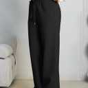 Trendy Queen Womens Wide Leg Fleece Lined Sweatpants Winter Baggy Lounge Travel Pants Fashion Outfits 2025 Joggers Clothes (Black, S)