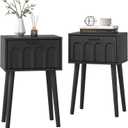 LAATOOREE Nightstand Set of 2, Small Bed Side Table with Arch Door, Mid-Century End Table with Wood Legs for Bedroom, Small Space (Black)