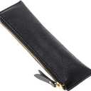 BTSKY Genuine Leather Pencil Case - Zippered Pen Case Stationery Bag Zipper Pouch Pencil Holder (New Black)