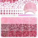 15000 Pcs Pink Color Resin Rhinestones for Crafts, Flatback Resin Rhinestones for Bedazzling Gems 2/3/4/5/6mm Flatback Gems Jewels for DIY Mugs Tumblers Bottles Clothing Shoes Nail Art