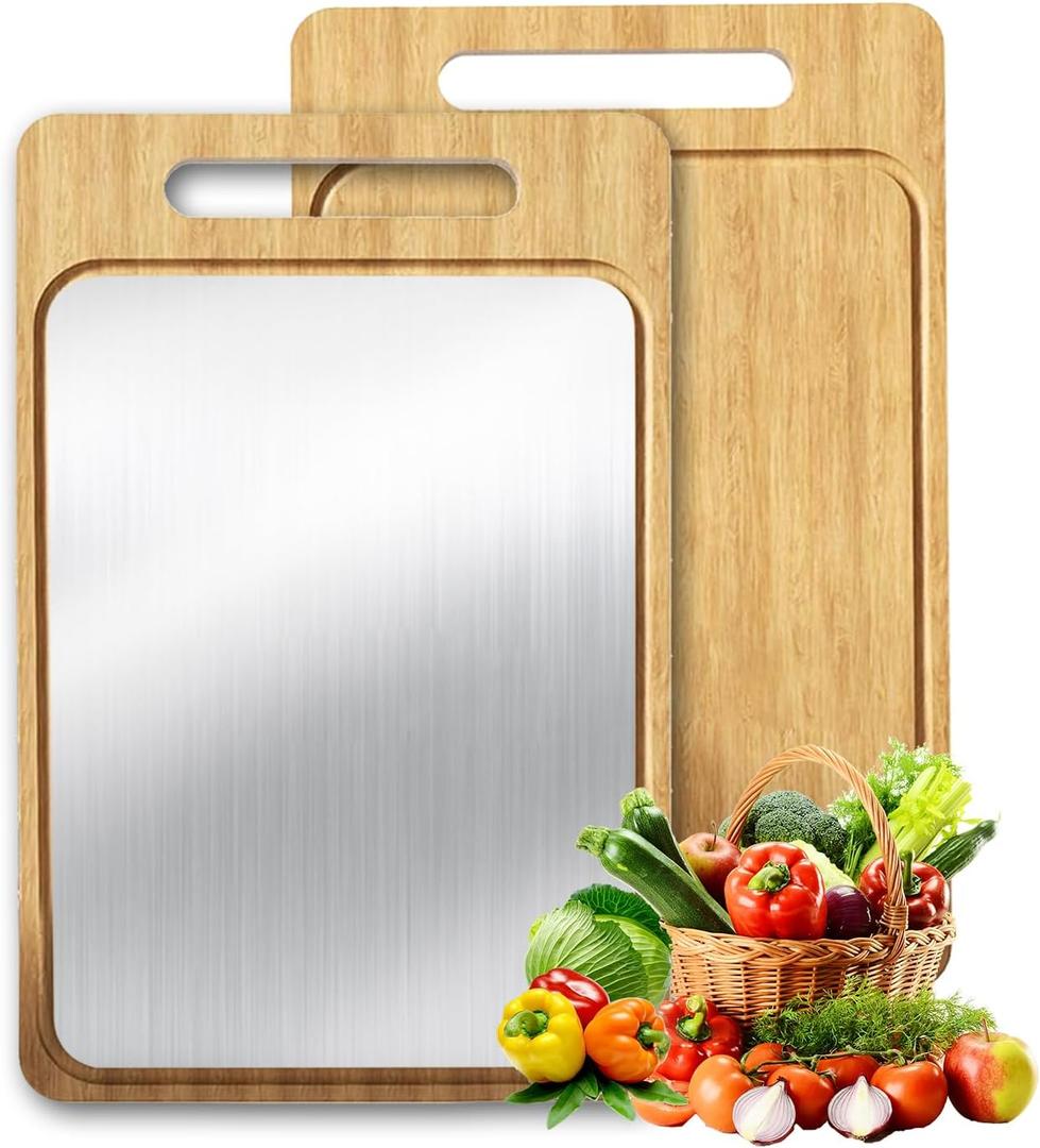 Titanium Cutting Board  Reversible Bamboo & Titanium Chopping Board with Juice Groove, Easy to Clean