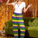 For G and PL Mardi Gras Women's Striped Drawstring Cuff Jogger Pants Festival Casual Leggings Stripeds S