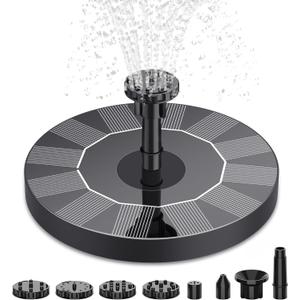 AISITIN Solar Bird Bath Fountain Pump, Solar Fountain Pump for Bird Bath with 6 Nozzles, Solar Powered Water Fountain Pump for Garden, Ponds, Pool, Fish Tank and Outdoor, 1.5W, 1.5W-New (Black03)