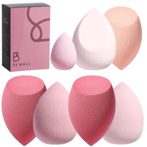 Makeup Sponge Set BS-MALL with Storage Case 7 Pcs for Liquid, Cream, and Powder, SAVE Foundation with 1 Mini Makeup Sponge For Travel Daily Use (A-Pink）