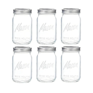WELLIFE Wide Mouth Mason Jars, 6 Pack Mason Jars 32 oz for Pickling, Canning, Fermenting and Food Storage, Microwave & Dishwasher Safe