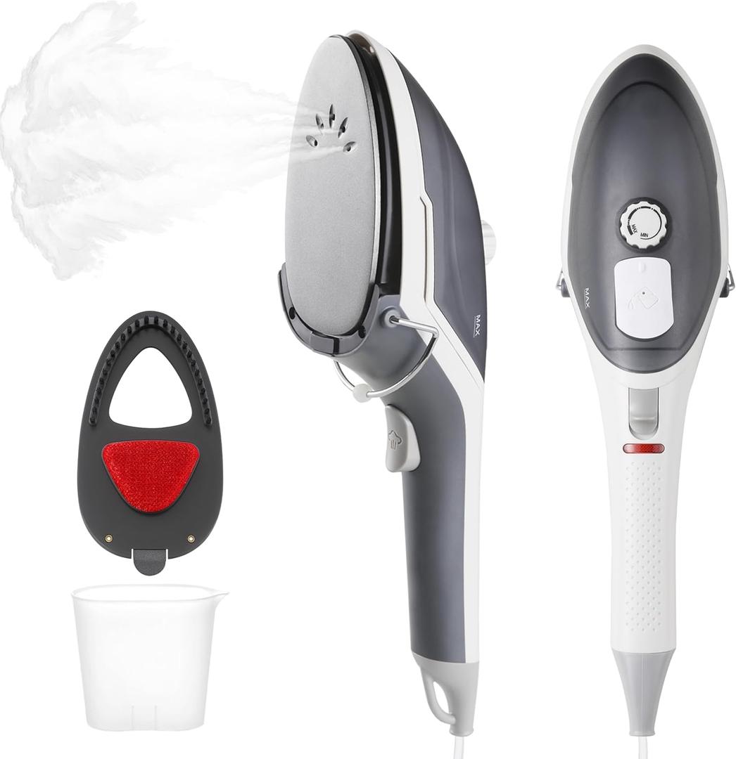 Hemantol Handheld Garment Steamer Iron, 2-in-1, 800w Quick heating, ironing, and wrinkle removal, Adjustable Steam Control Knob, Removable Water Tank, Travel Size for Home and Travel