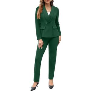 Women's Fall Business Pant Suit Long Sleeve Formal 2 Piece Blazer Set Casual Office Work Outfits 2024 (Medium, Green)