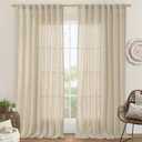 LAMIT Extra Wide Linen Curtains for Bedroom, Natural Light Filtering Faux Linen Textured Panels Semi Sheer Back Tab and Rod Pocket Boho Drapes for Living Room/Farmhouse, 2 Panels, Linen, 60 x 84 Inch