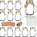 16 oz Mason Jars with Handle, Mason Jar Cups, Glass Cups with Lids and Straws, Drinking Glasses Set of 12