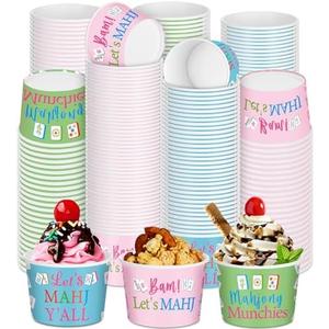 FoldTier 48 Pcs 9 oz Mahjong Treat Snack Cups Bulk Ice Cream Bowl Cute Cups Disposable Party Favors Paper Bowls for Birthday Iced Food Soup Sundae Snack Dessert Beverage(Classic)