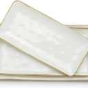 famiware Serving Platter, Rectangular 15.67/14.1/12.6inch Serving Dishes for Entertaining, Microwave Dishwasher Safe, Stoneware Serving Trays for Party, Turkey, Cheese, Ocean Series, Vanilla White