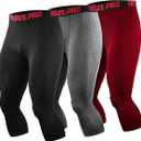 NELEUS Men's Dry Fit Compression Pants Workout Running Leggings, 3 Pack, L, Black with Red