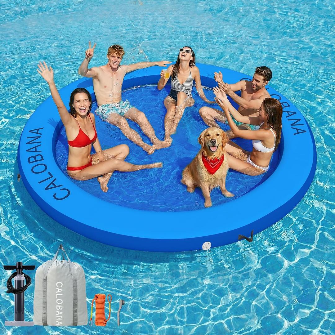 CALOBANA Water Hammock Inflatable Round Floating Ring, Lake Floats Raft Island Inflatable Dock Platform for Adults Pool River Beach Party