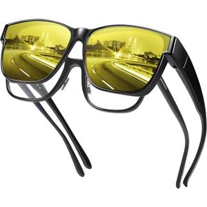 URUMQI Night Vision Driving Glasses Fit Over Eyeglasses for Men Women, Anti Glare Polarized Nighttime Glasses Yellow Lens (A01 Glossy Black Frame/Night Vision Lens)