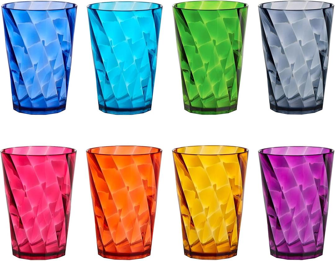 US Acrylic Optix Mini Plastic Reusable Drinking Glasses (Set of 8) 8oz Juice Cups in Jewel Tone Colors | BPA-Free Tumblers, Made in USA | Top-Rack Dishwasher Safe