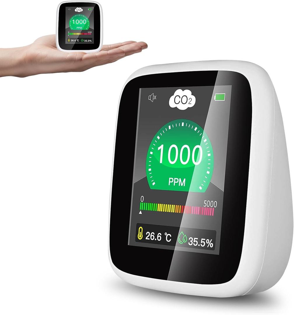 CO2 Monitor Carbon Dioxide Detector, 5-in-1 Indoor Air Quality Monitor, CO2 Meter with Alarm
