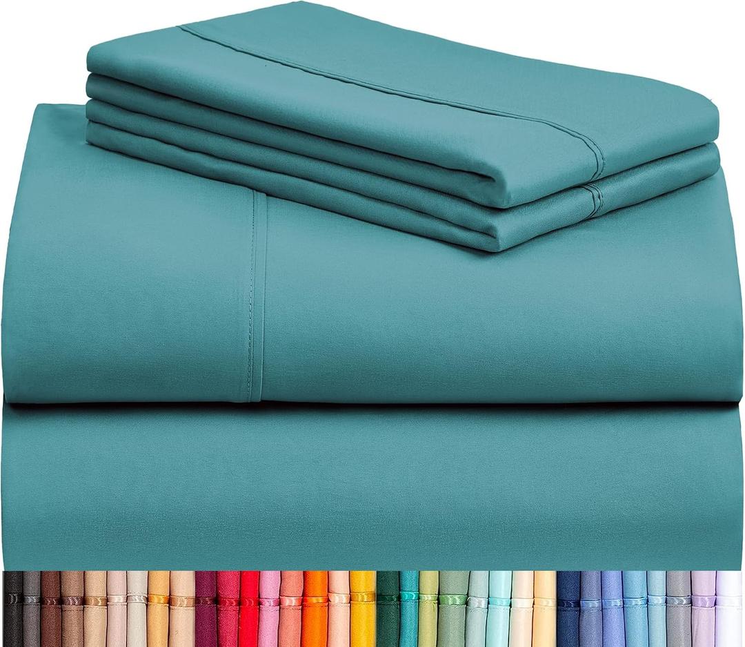 LuxClub 4 PC Queen Sheet Set, Breathable Luxury Bed Sheets, Deep Pockets 18" Wrinkle Free Cooling Sheets Machine Washable Hotel Bedding Silky Soft - Teal Queen