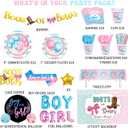 Boots or Bows Gender Reveal Decorations, Pink Blue Boy or Girl Gender Reveal Supplies, He or She Backdrop Banner Balloon Tablecloth Plate Napkin Cup Straw Knife Spoon Fork Sash 228 PCs