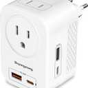 220V to 110V Voltage Converter US to Europe International Universal Travel Adapter, 20W PD With 2 USB-A 2 USB-C Port, Worldwide Power Converter Plug Combo US to Spain Italy Greece White-F