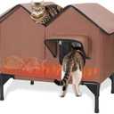 Large Heated Cat House for Outside in Winter, Elevated Waterproof Cat House for Outdoor Cats with Heating Pad, Insulated Heated Outdoor Cat House Weatherproof for Stray Cats Small Dogs (Brown), L-Heated-01