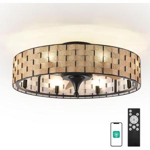 Orison 24" Caged Ceiling Fan with Lights, 2 Ways Control(App&Remote Control), Light Kit Included(8 Bulbs), Modern Farmhouse (Flush Mount)