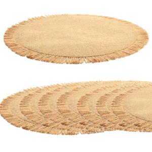 Thanksgiving Placemats Set of 8 Decorations, Burlap Round Place Mats Table Decor - Boho Natural Jute with Fringe Table Mats for Thanksgiving Party, Rustic Farmhouse Table Indoor & Outdoor