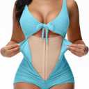 SHAPSHE Tummy Control Swimsuits Women V Neck One Piece Bathing Suit Ruched Push Up Slimming Swimwear Built-in Bra Shapewear Swimsuits Blue, size XL