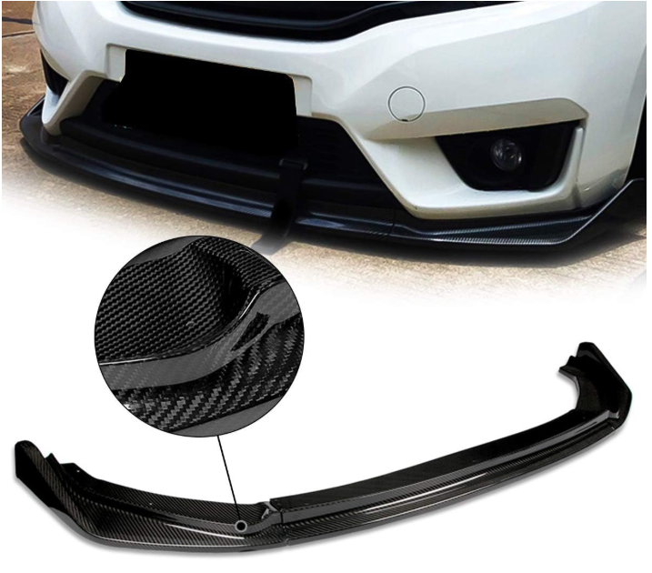 DNA MOTORING Front Bumper Lip with Vertical Stabilizers Compatible with 14-17 Honda Fit, Resin Carbon Fiber, 2-PU-669-R-RCF