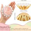 Gold Cupcake Liners,100 Count Standard Wave Muffin Wrappers Non-stick Greaseproof 210g PET Coated Paper Baking Holder for Wedding, Easter Party, No Muffin Pan Needed