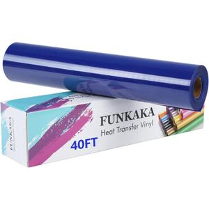 FUNKAKA Blue Heat Transfer Vinyl Rolls, 12" x 40ft Blue Iron on Vinyl for T-Shirt, Adhesive Glossy HTV Vinyl for All Cutter Machines Easy to Cut & Weed for Heat Vinyl Design