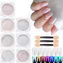 3 x 7 Colors White Pearl Chrome Nail Powder Aurora Metallic Nail Powder Holographic Mirror Effect Chrome Powder Mermaid Iridescent Shell Powder Glitter for Women Girls Nail Art Pigment Manicure