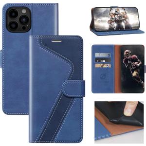 for iPhone 13 Pro Wallet Case,Leather Flip Case [RFID Blocking] Credit Card Holder Folio Magnetic Stand TPU Shockproof Cover Color Matching for iPhone 13 Pro (6.1") Navy Blue
