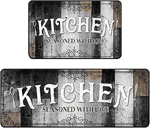 Bencailor Sets of 2 Farmhouse Kitchen Rugs and Mats Non Slip Kitchen Rugs Washable Black Brown Door Mats for Home Floor Winter Bathroom Cabin Farmhouse Decor, 29 x 17 Inch and 47 x 17 Inch