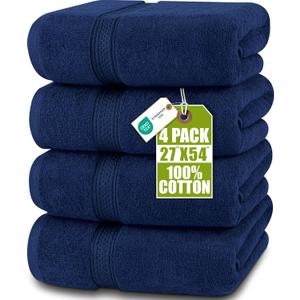 Utopia Towels 4 Pack Premium Bath Towels Set, 27 by 54 Inches, 100% Ring Spun Cotton 600GSM, Lightweight and Highly Absorbent Quick Drying Towels, Perfect for Daily Use, Navy