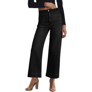 KUNMI Women's Wide Leg Jeans High Waisted Straight Leg Stretchy Denim Pants with Pockets (12, Wl001-black)