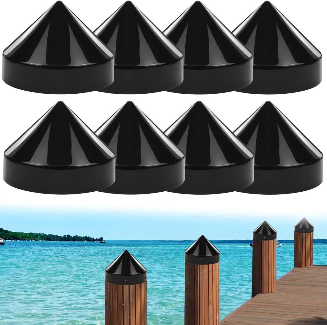 8 Inch Cone Pylon Cap for Marine Dock, Piling Cap for Dock Post Pole Pipe Head,Dock Pylon Cover Caps for Marine Boat, Floating Docks, Piers, Black