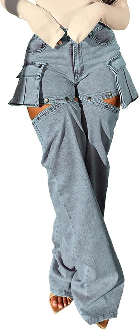 Vakkest Bell Bottom Jeans for Women Flare Jeans High Waist Bootcut Plus Size Ripped Hole Jeans Denim Leggings Pants, Size: X-Large