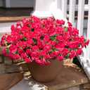 HyeFlora Artificial Faux Outdoor Flowers Plants for Spring Summer Decoration, Fake Silk Hotpink Camellia UV Resistant Look Real for Planter Outside Front Door Porch Patio Balcony, 3 Large Bundles
