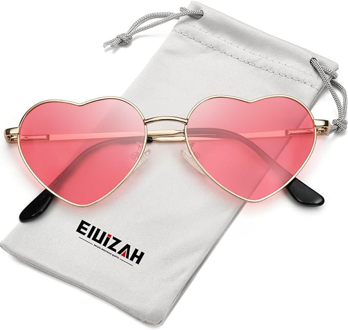 Polarized Heart Sunglasses for Women Men - Cute Trendy Sun Glasses Metal Frame UV400 Protection Lens
