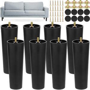 TURSTIN 8 Pack 8 Inch Plastic Furniture Legs with M8 T-Nuts Screws Tapered Sofa Couch and Chair Legs Replacement Furniture Legs for DIY Projects Sofas Coffee Tables Dressers Beds