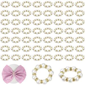 60 Pcs Pearl Napkin Rings Gold Napkin Ring Holder Elegant White Beaded Rhinestone Serviette Rings Buckle for Wedding Party Dinner Table Decor