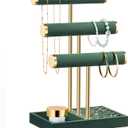 3 Tier Bracelet Holder Display - Detachable T Bar Dark Green Velvet Bracelet Holder, Jewelry Holder Organizer for Bracelet, Necklace, Watches, Rings