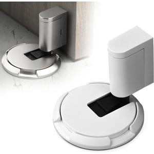 Windproof Door Stopper Indoor Heavy Duty Floor Door Stop Keep Door Open Mechanical No Drilling Door Stopper with Screws and Adhesive Pads, 2 Pack, White