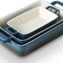KOOV Bakeware Set, Ceramic Baking Dish, Rectangular Baking Pans Set, Casserole Dish for Cooking, Cake Dinner, Kitchen, Wrapping Upgrade, 12 x 8.5 Inches, 3-Piece (Gradient Blue)