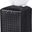 Tissue Box Cover PU Leather Tissue Holder Square Facial Tissue Case Facial Paper Organizer Dispenser for Bathroom, Vanity Countertop, Tabletop, Car, Square, Black