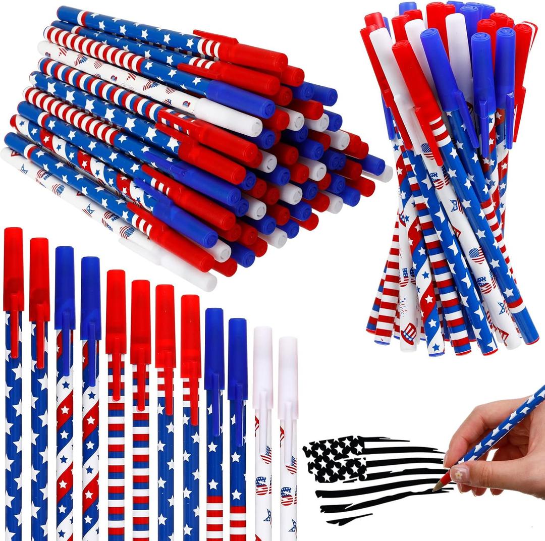 Eaasty 96 Pcs Veterans Day American Flag Ballpoint Pens Bulk USA Gel Ink Pen Patriotic Stars Stripes Stationery Veterans Day Memorial Gifts for Home Office Supplies USA Souvenirs Gifts