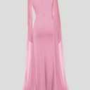 Lrady Women's Wedding Guest Dress Evening Gowns High Neck Formal Cocktail Party Maxi Bodycon Dresses with Cape Sleeve (Pink, M)
